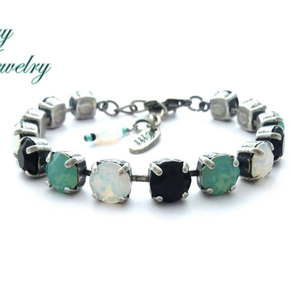 Austrian Crystal Himalaya Tennis Bracelet, White Opal, Pacific Opal, Jet - Picture 3 of 11
